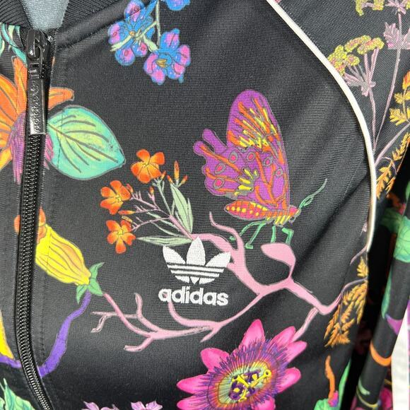 Adidas Poisonous Garden Track Jacket Sz Small Black Multi-Color Floral Frog Rare - Picture 5 of 12